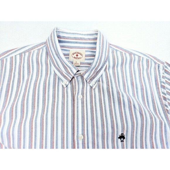 Brooks Brothers Red Fleece Size Large Mens Red White Blue Stripe Logo S/S Shirt - Picture 12 of 12